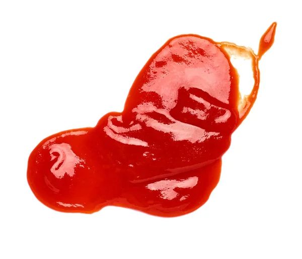 Ketchup fläck fleck mat droppe tomat sås olycka flytande stänk smutsig fleck röd — Stockfoto