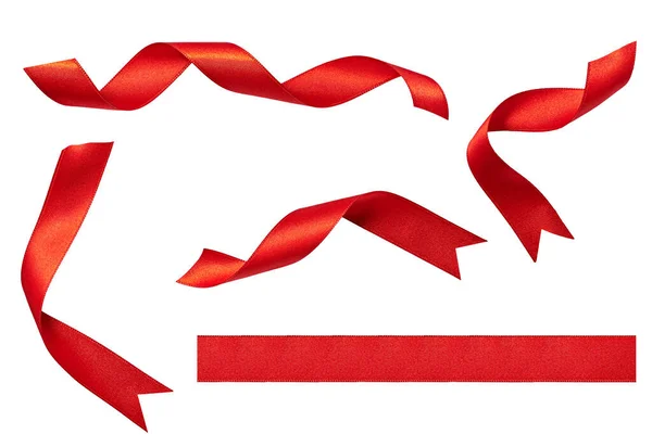 Red ribbon bow decoration christmas valentine gift birthday gift design silk xmas party celebration holiday — Stock Photo, Image