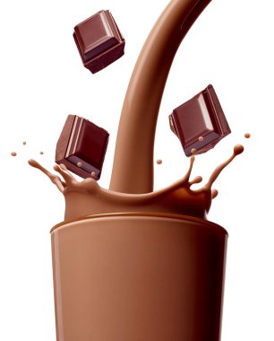 Çikolatalı süt. Su sıçratan bardak pipet.