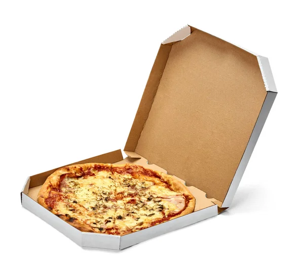 Pizzakiste Lebensmittel Pappe Lieferung Paket Mahlzeit Mittagessen — Stockfoto