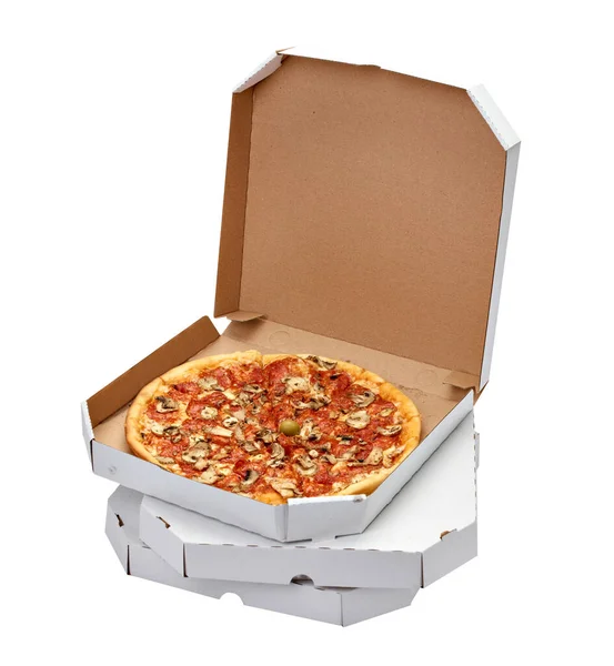 Pizza scatola cibo cartone consegna pacchetto pasto cena pranzo — Foto Stock