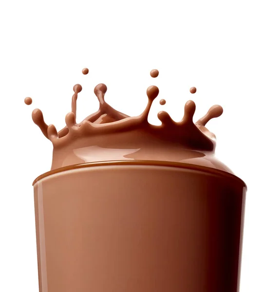 Шоколадний молочний напій бризкає склянку — стокове фото