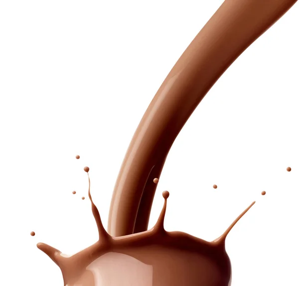 チョコレートミルクドリンクスプラッシュガラスストロー — ストック写真