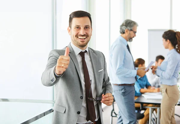 Businessman office portrait corporate meeting leader thumb up man business — Stock Photo, Image
