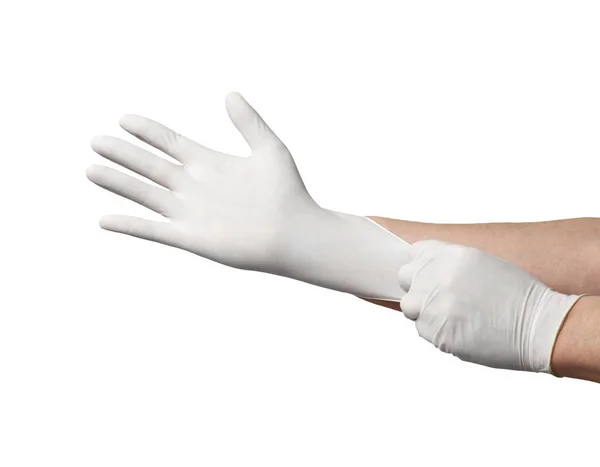 Luva de látex proteção vírus corona coronavírus doença epidemia saúde médica higiene mão — Fotografia de Stock