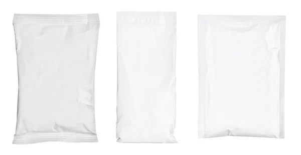 Bolsa de papel de aluminio plateado blanco paquete de alimentos plantilla caja fondo — Foto de Stock