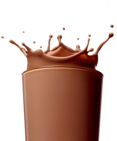 Chocolate leche bebida salpicadura vidrio paja — Foto de Stock