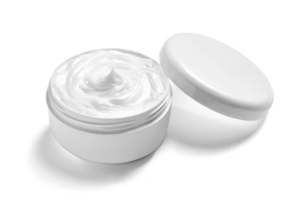 Crema blanca recipiente tarro belleza hidratante piel — Foto de Stock
