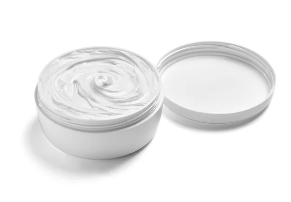 Crema blanca recipiente tarro belleza hidratante piel — Foto de Stock