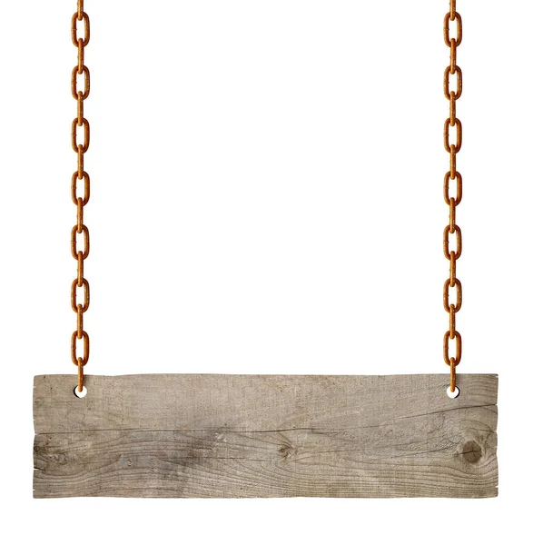 Wooden sign chain ropesignboard signpost — Stock Photo, Image