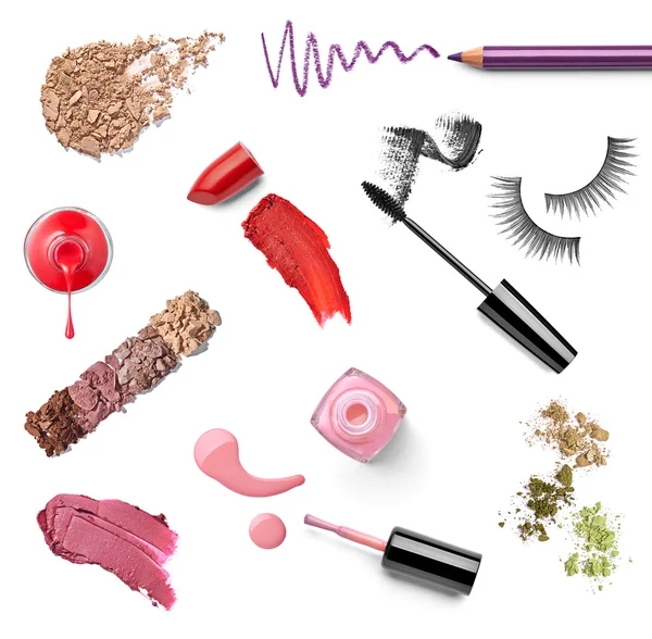 Trucco bellezza rossetto smalto liquido in polvere mascara matita — Foto Stock