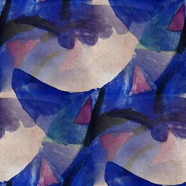 Artist seamless  dark blue, black cubism abstwatercolor wallpape — 图库照片