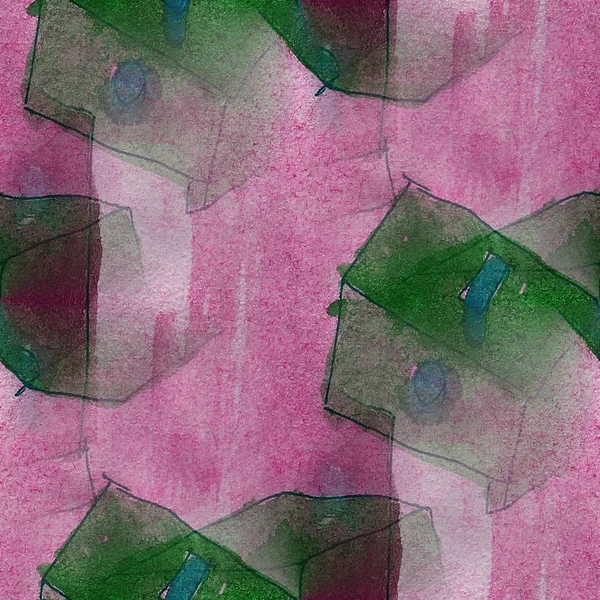 Artist seamless  pink, green cubism abstwatercolor wallpaper bac — Stock Photo, Image