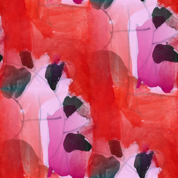 Kubisme abstrakt rosa, svart, rød kunsttekstur med akvarellmaling – stockfoto