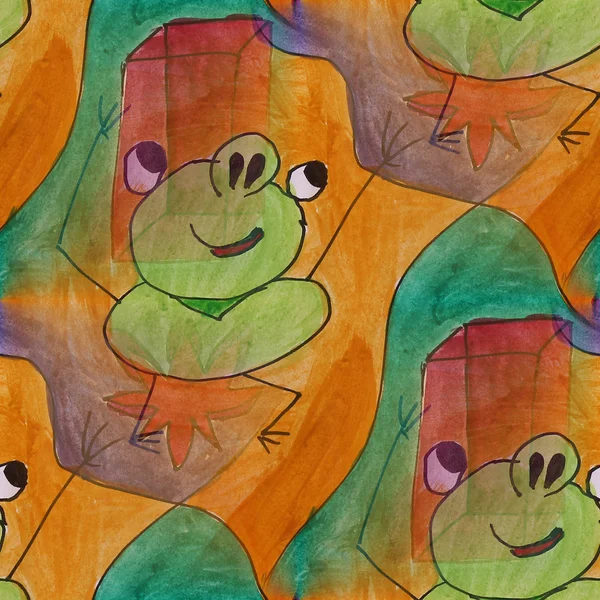 艺术无缝大眼睛青蛙当代纹理水彩 unusu — 图库照片