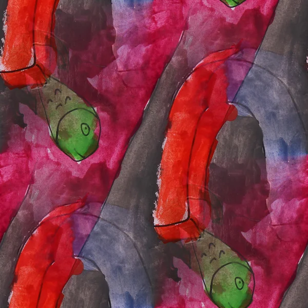 Art seamless green fish contemporary texture watercolor unusual — Stock Photo, Image