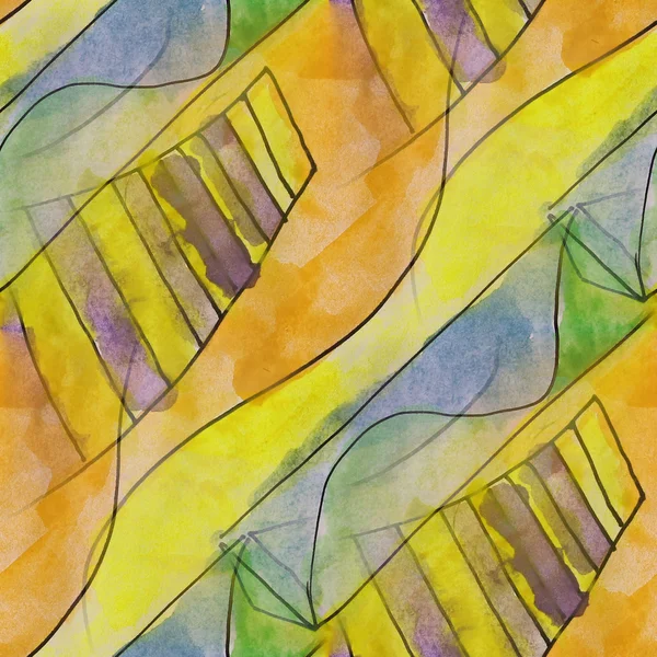 艺术无缝黄色风筝当代纹理水彩不寻常 — 图库照片