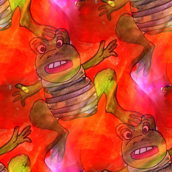 Sanat ışık kurbağa, kırmızı, yeşil arka plan doku suluboya seamles — Stok fotoğraf