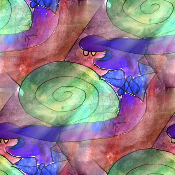 艺术蜗牛卡通光背景纹理水彩无缝 — 图库照片