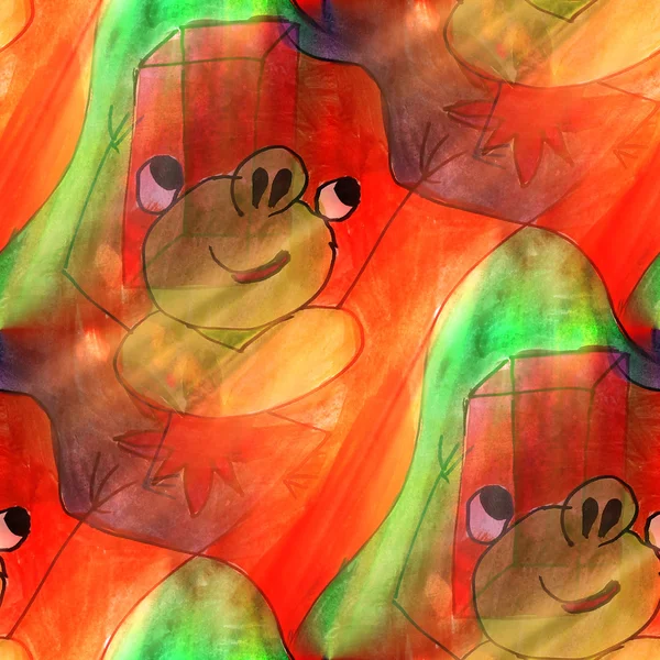 Arte dibujos animados ligeros, animal, verde, textura de fondo rojo waterco — Foto de Stock