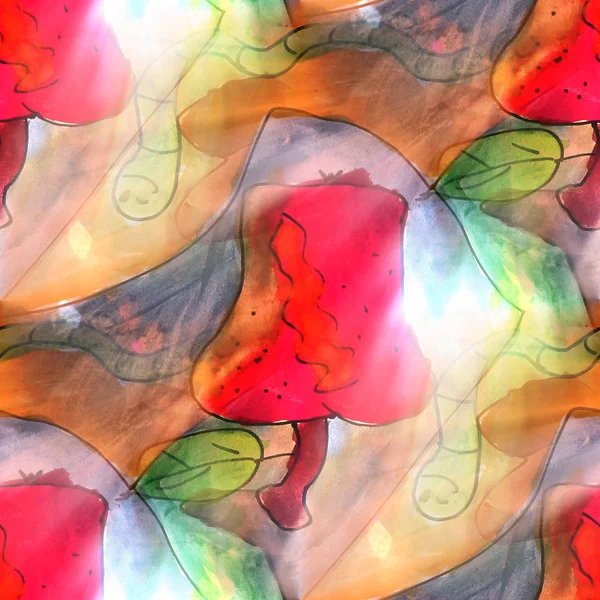 Kunst lichte achtergrond apple, groen, rood, worm textuur aquarel — Stockfoto