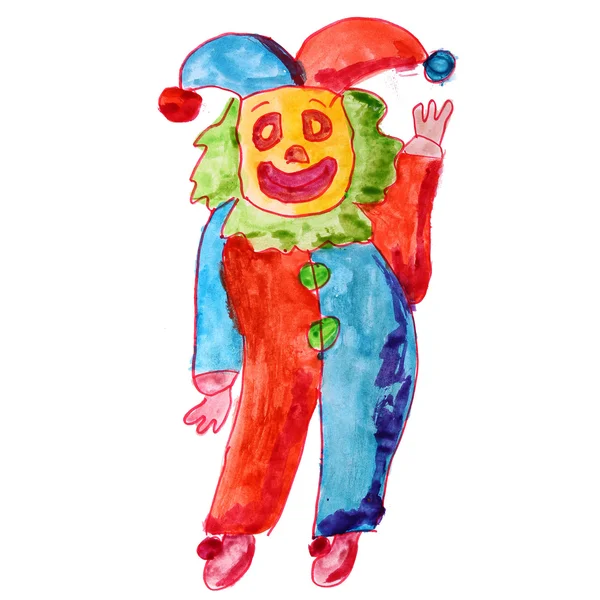 Clown drawing watercolor cartoon isolated on a white background — Stock Photo, Image