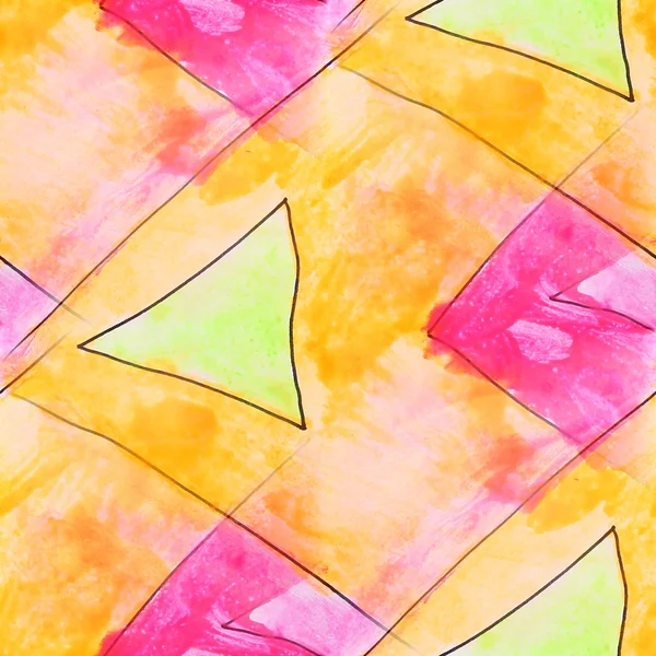 Modern triangle, yellow, pink seamless watercolor artist wallpap — Stock Photo, Image