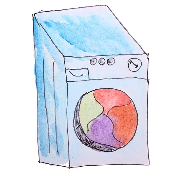 Washer watercolor drawing cartoon isolated on a white background — Stock Photo, Image