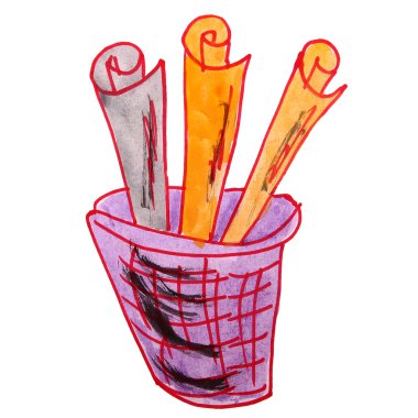 çizim çocuklar suluboya sepeti, beyaz bir bac çöp karikatür