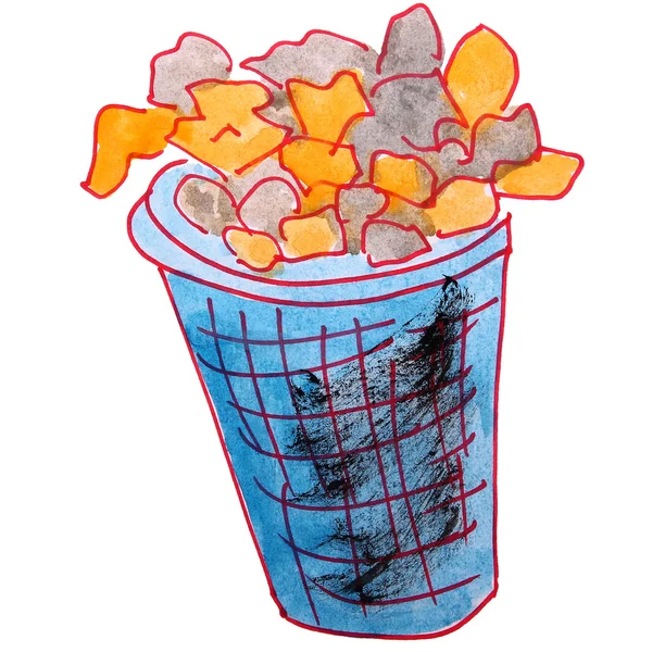 Акварель рисунок детей мультфильм попкорн на белом backgro — стоковое фото