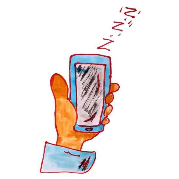 Aquarel tekening kinderen cartoon slimme telefoon op een witte bac — Stockfoto