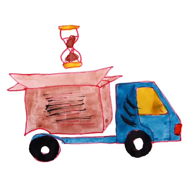 Watercolor drawing kids cartoon delivery on white background — Stock Photo, Image