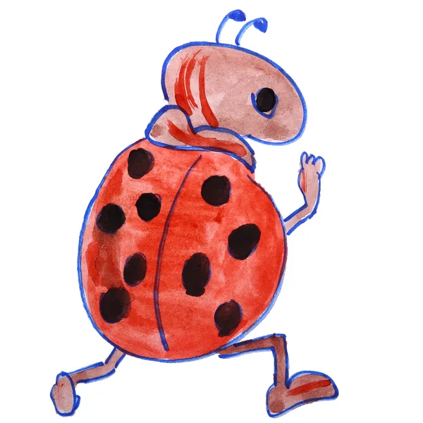 Watercolor drawing kids cartoon ladybug on white background — Stock Photo, Image