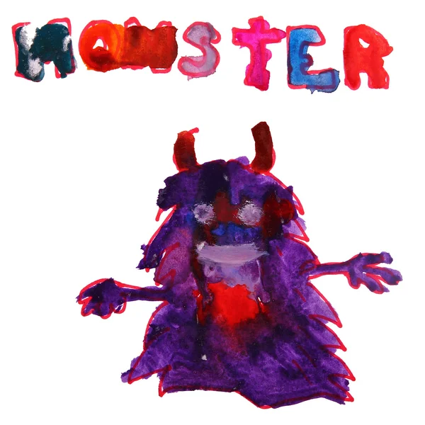 Aquarell Zeichnung Kinder Cartoon Monster auf weißem Hintergrund — Stockfoto