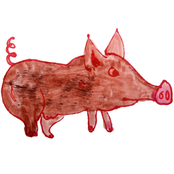 Aquarelle dessin enfants dessin animé cochon sur fond blanc — Photo