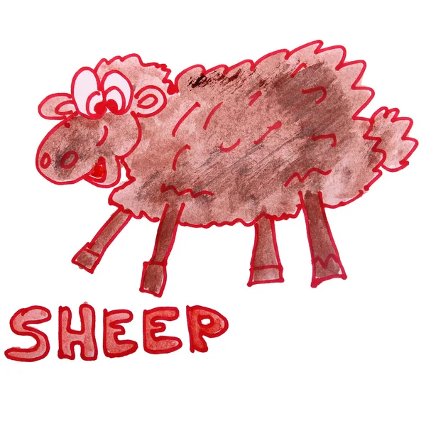 Acuarela dibujo niños dibujos animados ovejas sobre fondo blanco — Foto de Stock