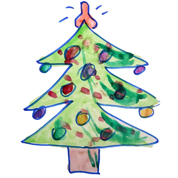 Rysunek kreskówka dzieci akwarela drzewa na tle — Zdjęcie stockowe