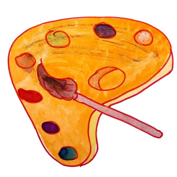 Zeichnung einer Kinder-Aquarell-Palette, orangefarbener Cartoon auf Weiß — Stockfoto