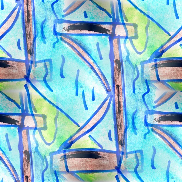 Muurschildering naadloze patroon rivier, brug achtergrond tekst — Stockfoto