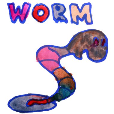 Sulu Boya çizim çocuklar solucan beyaz arka plan üzerinde çizgi film