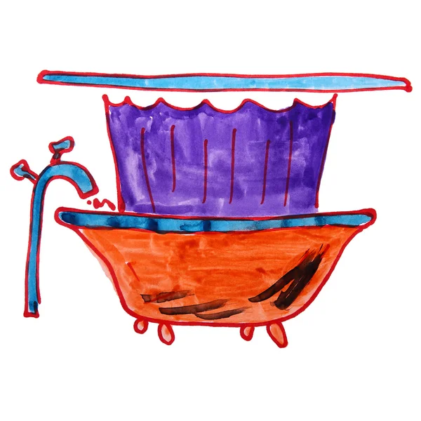 Acquerello bagno doccia tenda disegno stile cartone animato è — Foto Stock