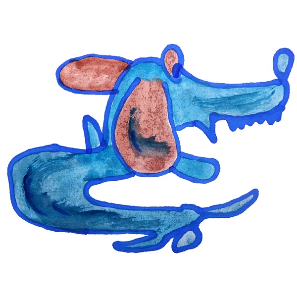 Aquarell Zeichnung Kinder Cartoon Dackel auf weißem Hintergrund — Stockfoto