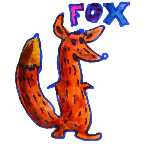 Akvarell ritning barn tecknade fox på vit bakgrund — Stockfoto