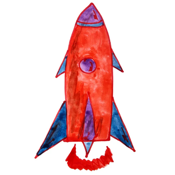 Aquarell Zeichnung Kinder Cartoon Rakete über Hintergrund — Stockfoto