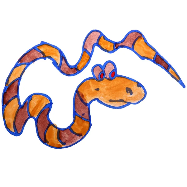 Aquarell Zeichnung Kinder Cartoon Schlange auf weißem Hintergrund — Stockfoto