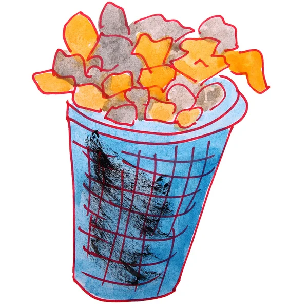 Watercolor dustbin trash paper wad drawing cartoon style isolate — Stock Photo, Image