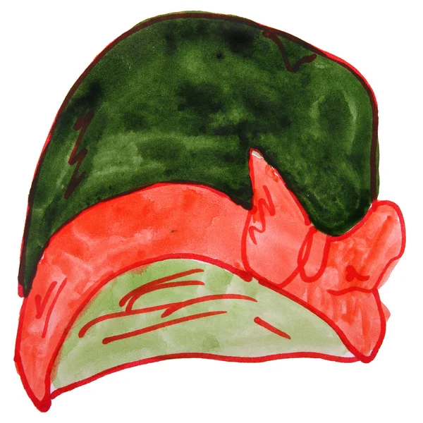 Aquarelle vert rétro chapeau dessin style dessin animé isolé sur un w — Photo