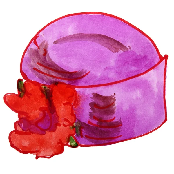 Chapeau aquarelle femelle dessin rétro style dessin animé isolé sur un — Photo