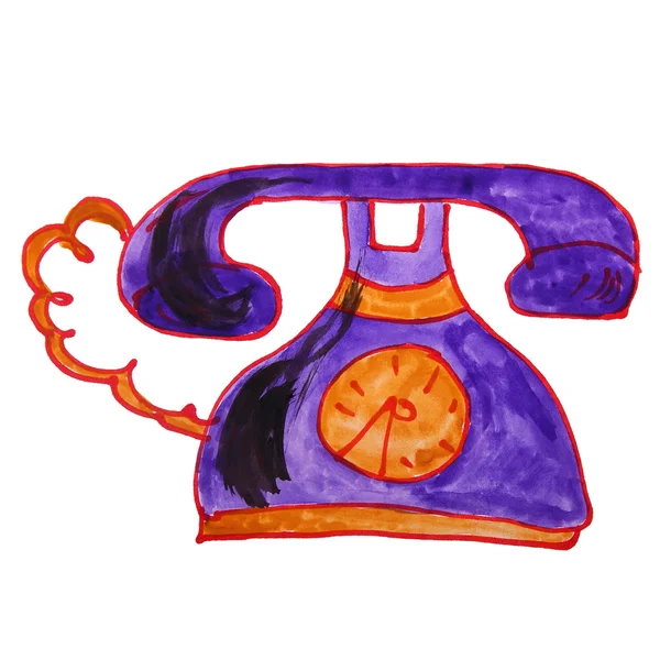 Watercolor phone, retro drawing cartoon style — Stock Photo, Image