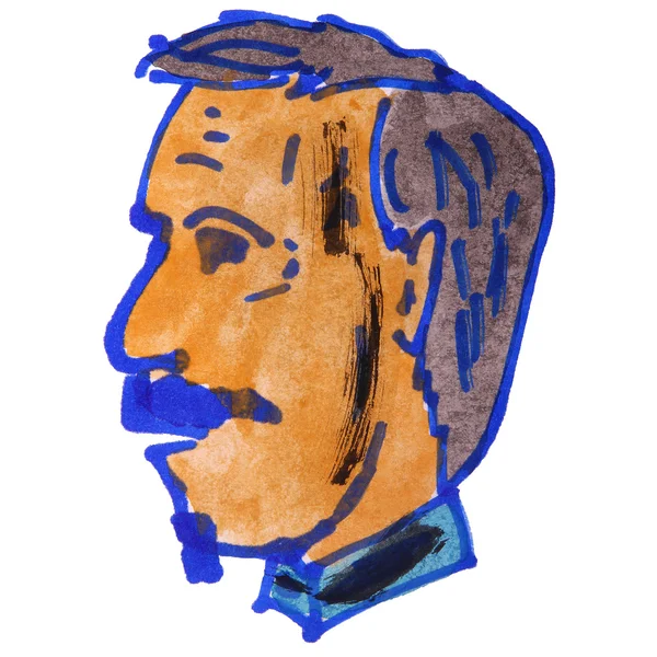 Acuarela perfil hombre bigote barba dibujo dibujos animados estilo isol — Foto de Stock